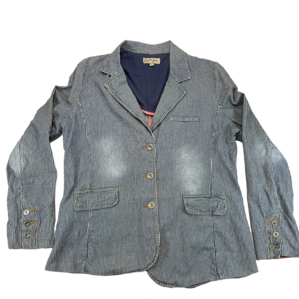 Vintage Y2K Earl Jean Pinstripe Blazer Jacket Women's XL Distressed Blue